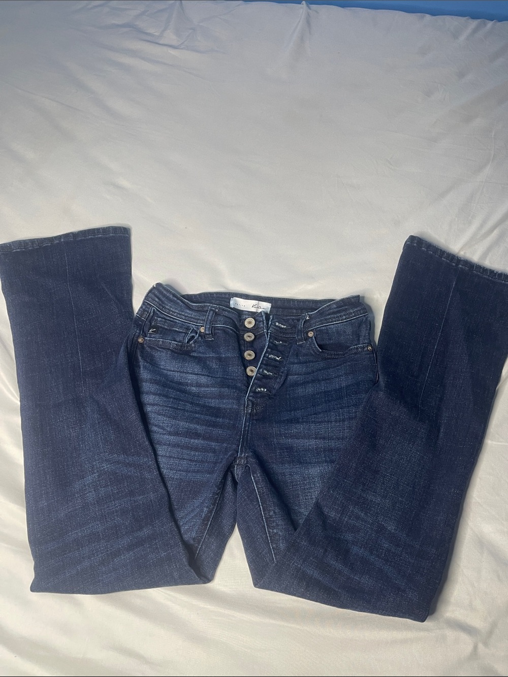 KanCan Dark Blue Flare Jeans with Button-Fly